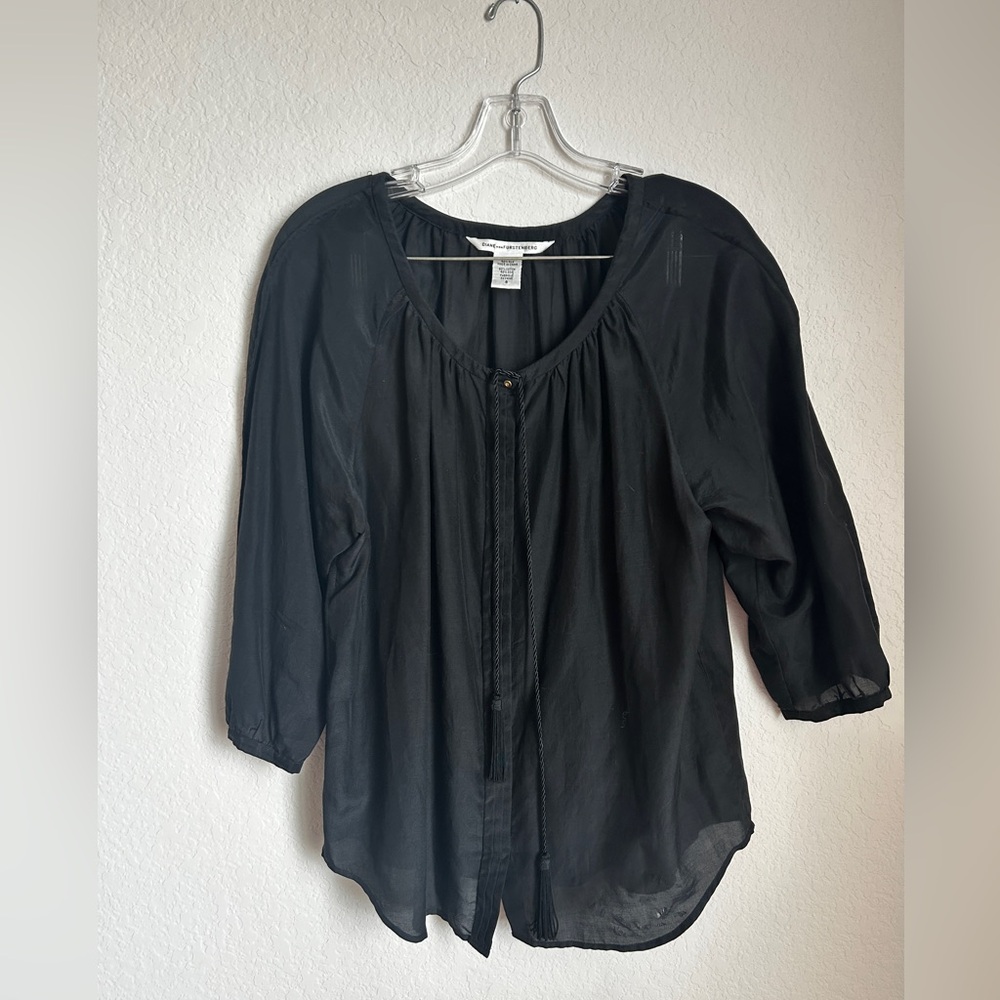 DVF Diane Von Furstenberg Silk Blouse with Tassle